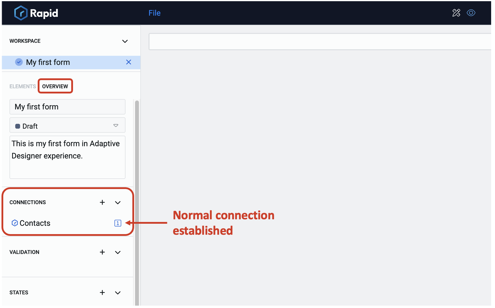 Image showing normal table connection in canvas